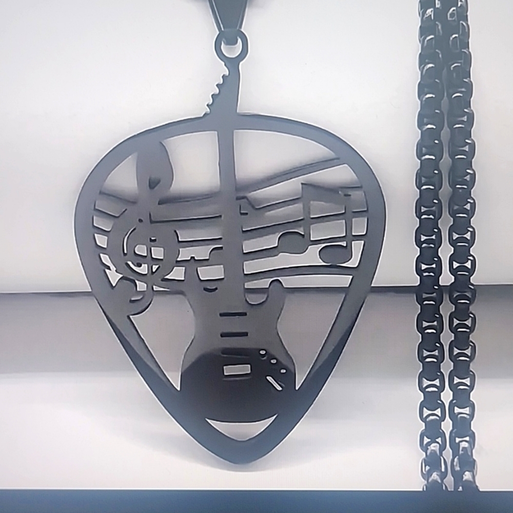 Black Stainless Steel Guitar Pick Necklace